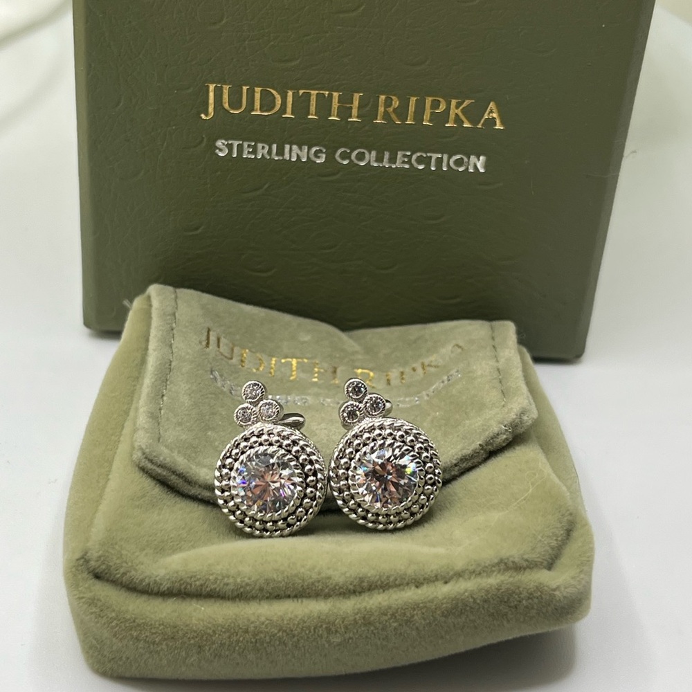 Judith Ripka Sterling Silver CZ Diamonique Dew Drop Clip-On Earrings